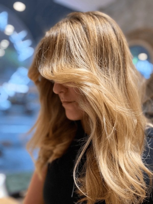 Mid-Back Air-Dried Honey Blonde With Side Part Mid-Back Air-Dried Honey Blonde With Side Part — Classy Honey Blonde