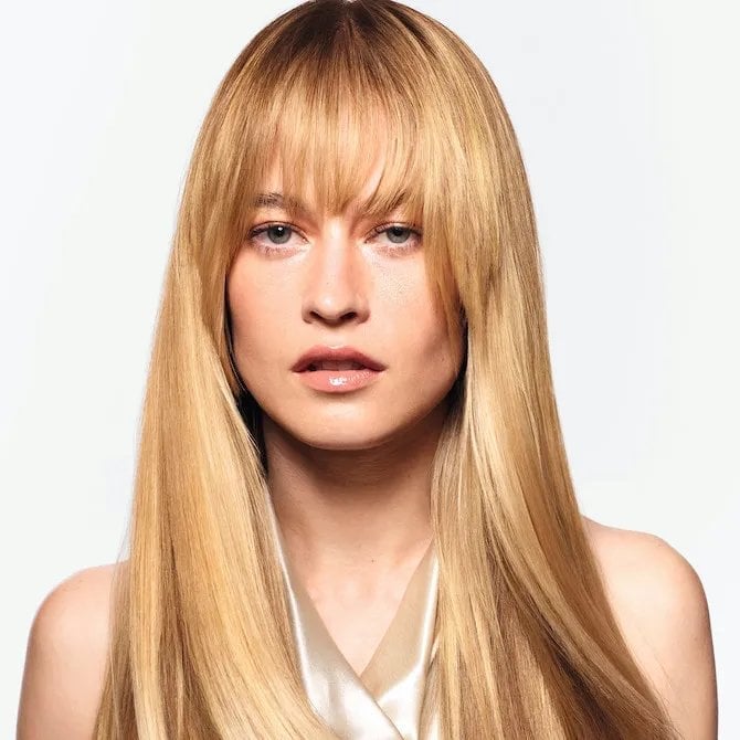 Long Golden Blonde With Curtain Bangs Long Golden Blonde With Curtain Bangs — Classy Honey Blonde