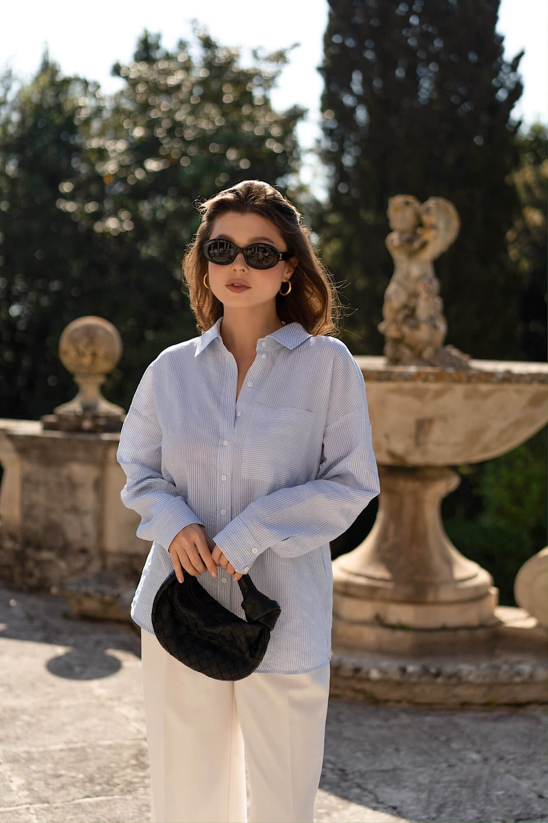Oversized Striped Shirt with White Sandals Oversized Striped Shirt with White Sandals — Classy Hot Weather Outfits