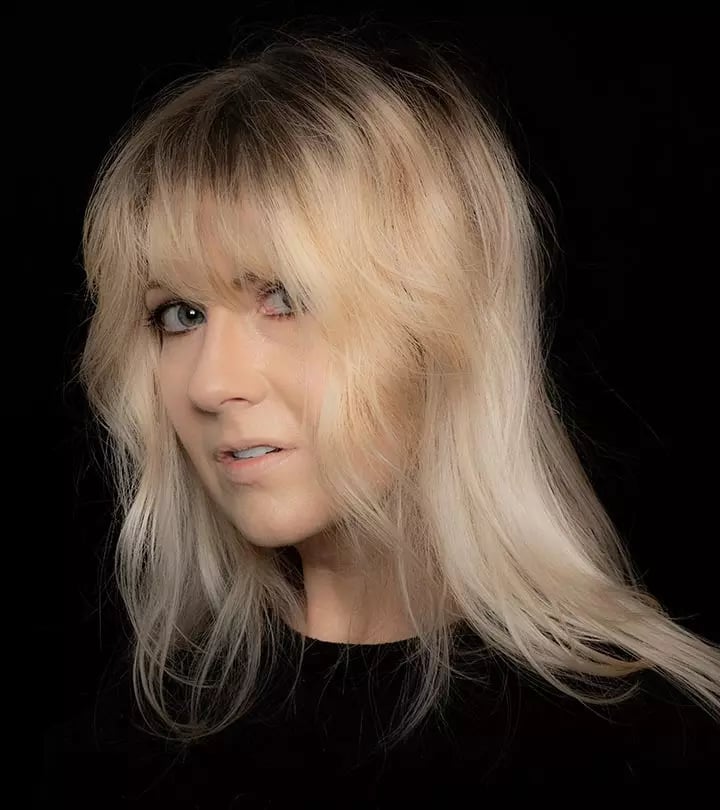 Black Top With Shaggy Blonde Hair Black Top With Shaggy Blonde Hair — Classy Hush Cut