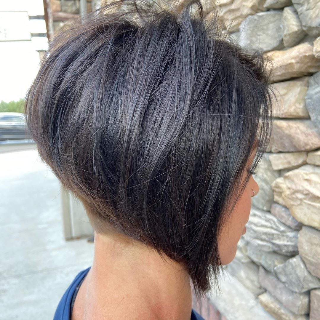 Dark Brown Inverted Bob With Stacked Layers Dark Brown Inverted Bob With Stacked Layers — Classy Inverted Bob