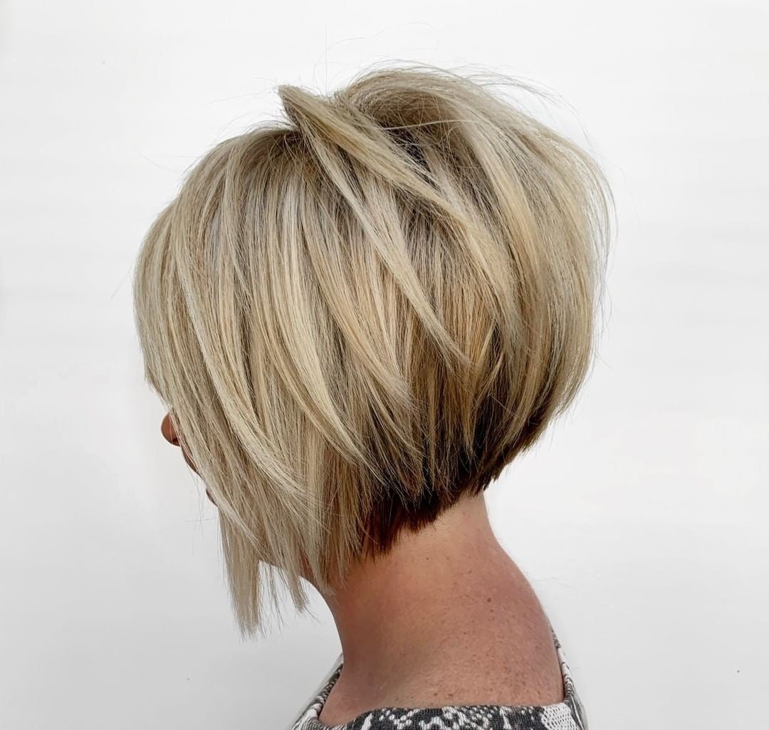 Ash Blonde Stacked Bob With Thick Texture Ash Blonde Stacked Bob With Thick Texture — Classy Inverted Bob