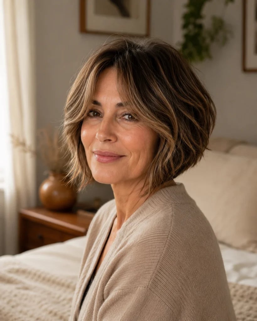 Brown Inverted Bob With Curtain Bangs Brown Inverted Bob With Curtain Bangs — Classy Inverted Bob