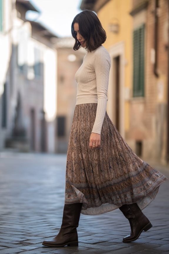 Cream Top with Flowing Printed Maxi Skirt — Classy Italian Style