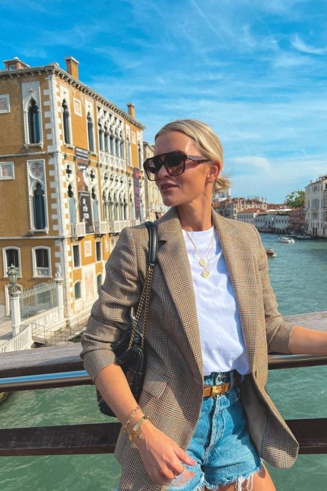 Plaid Tweed Blazer Over T-Shirt and Shorts — Classy Italian Style