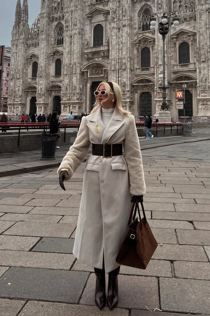 Cream Longline Coat with Faux Fur Trim — Classy Italian Style