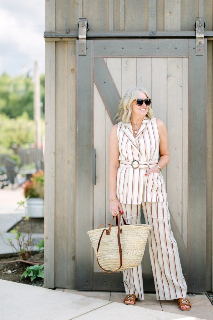 Striped Sleeveless Vest and Wide-Leg Pants — Classy Italian Style
