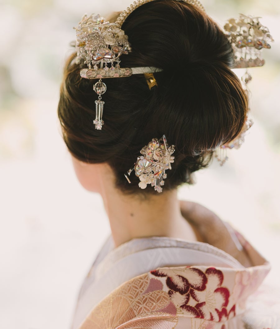 Dark Brown Traditional Updo With Ornaments Dark Brown Traditional Updo With Ornaments — Classy Japanese Hairstyles