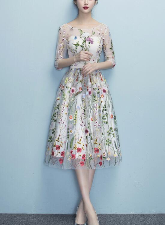 White Embroidered A-Line Dress White Embroidered A-Line Dress — Classy Knee Length Dress