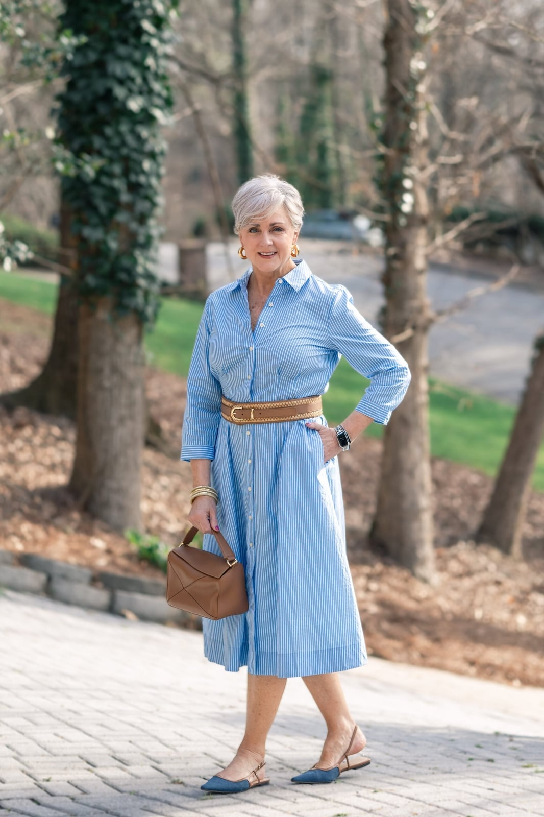 Blue and White Striped Shirt Dress Blue and White Striped Shirt Dress — Classy Knee Length Dress