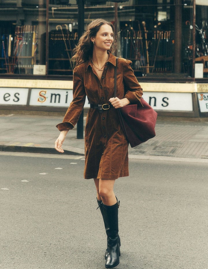 Brown Corduroy Shirt Dress Brown Corduroy Shirt Dress — Classy Knee Length Dress