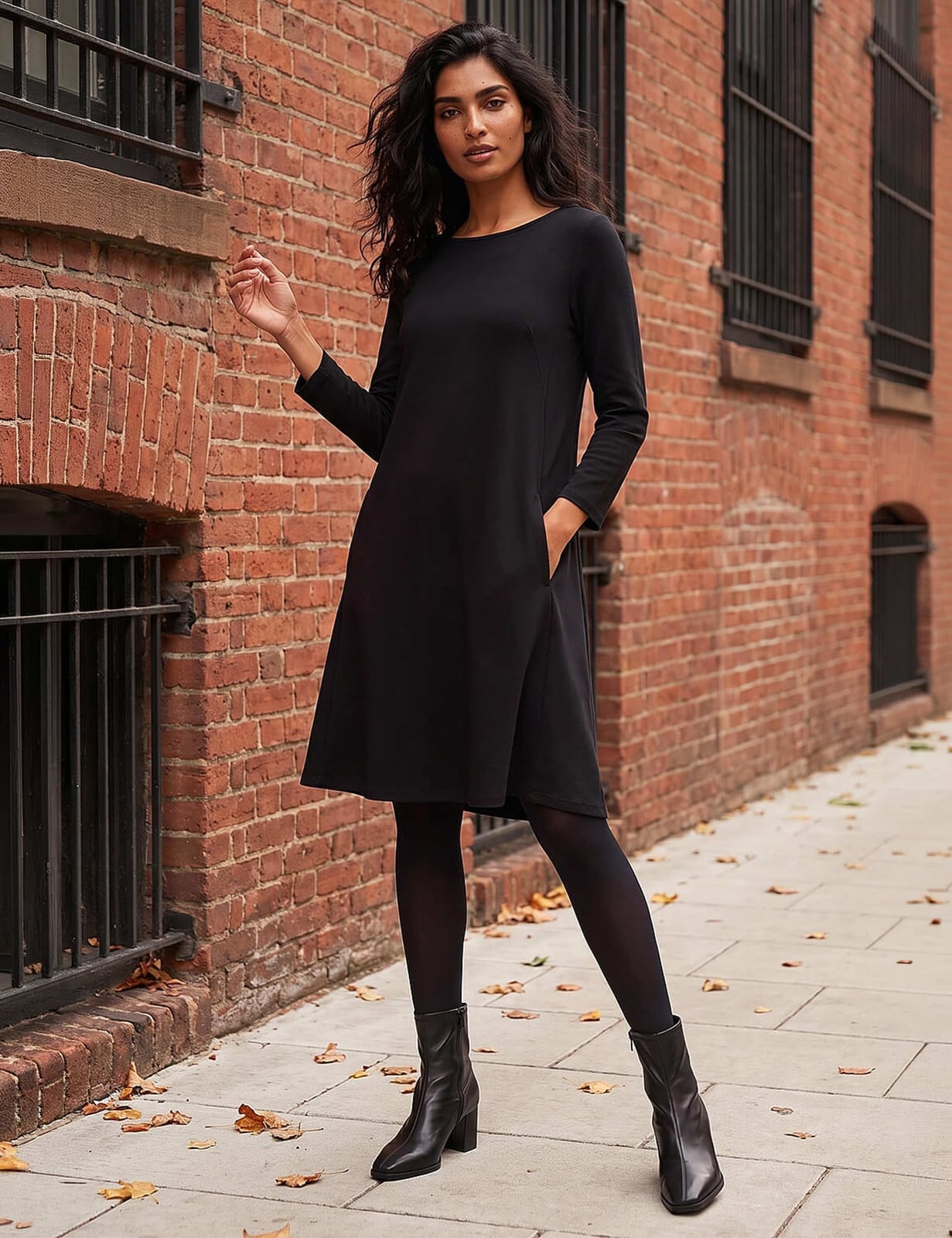 Black Jersey A-Line Dress with Pockets Black Jersey A-Line Dress with Pockets — Classy Knee Length Dress