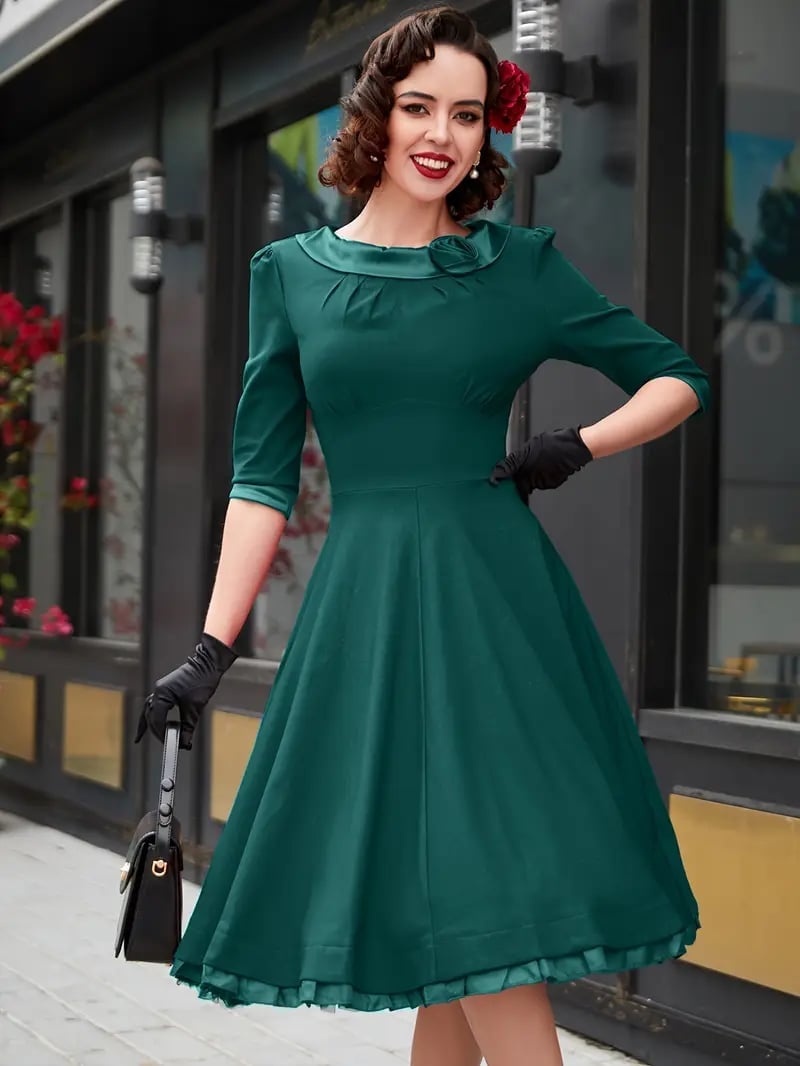 Teal Satin Fit and Flare Dress Teal Satin Fit and Flare Dress — Classy Knee Length Dress