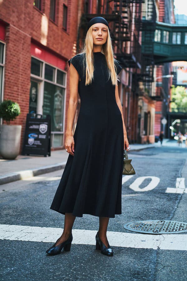 Black Crepe Cap Sleeve Dress With Block Heels Black Crepe Cap Sleeve Dress With Block Heels — Classy Knee Length Dress
