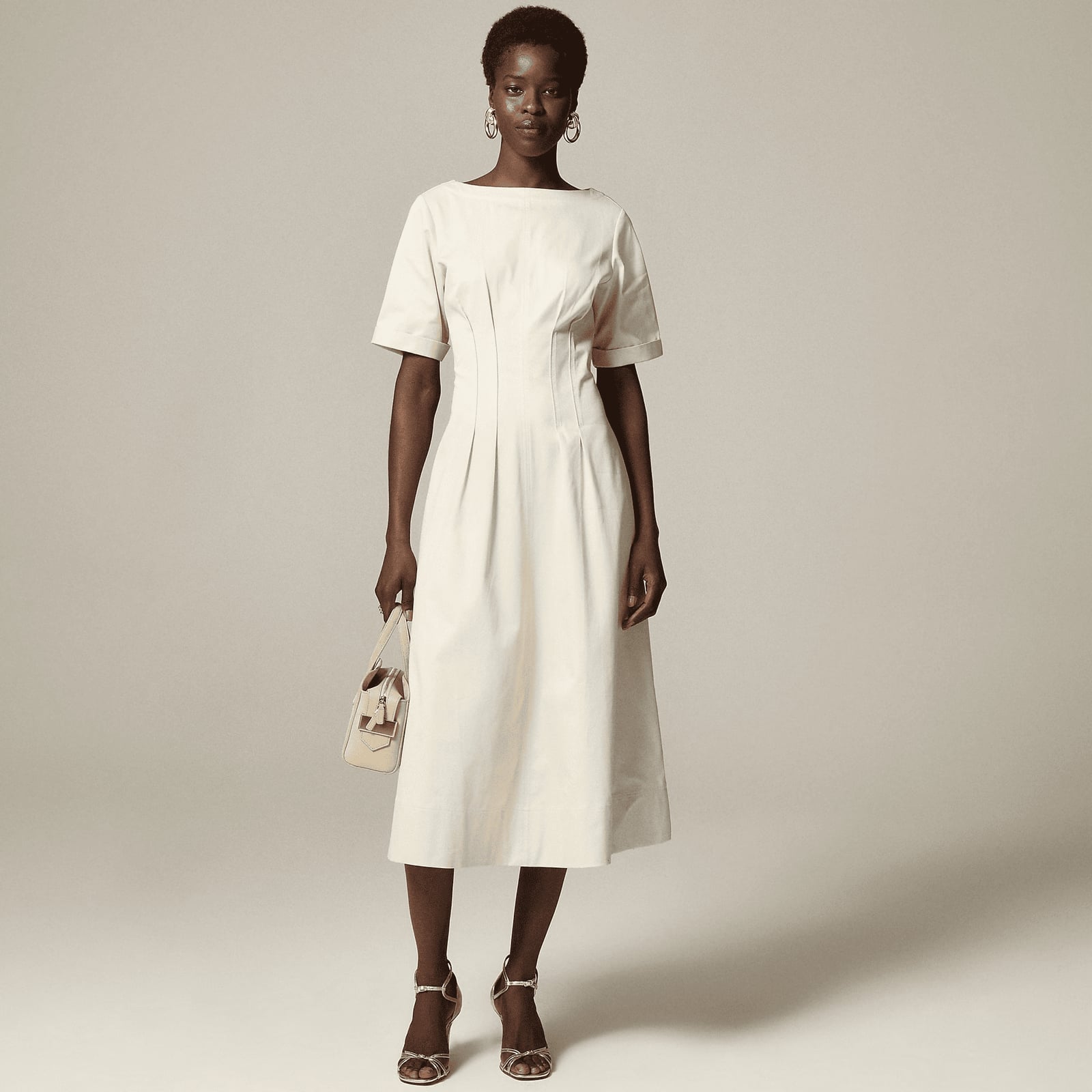 Off-white Short-Sleeved Midi Dress Off-white Short-Sleeved Midi Dress — Classy Knee Length Dress
