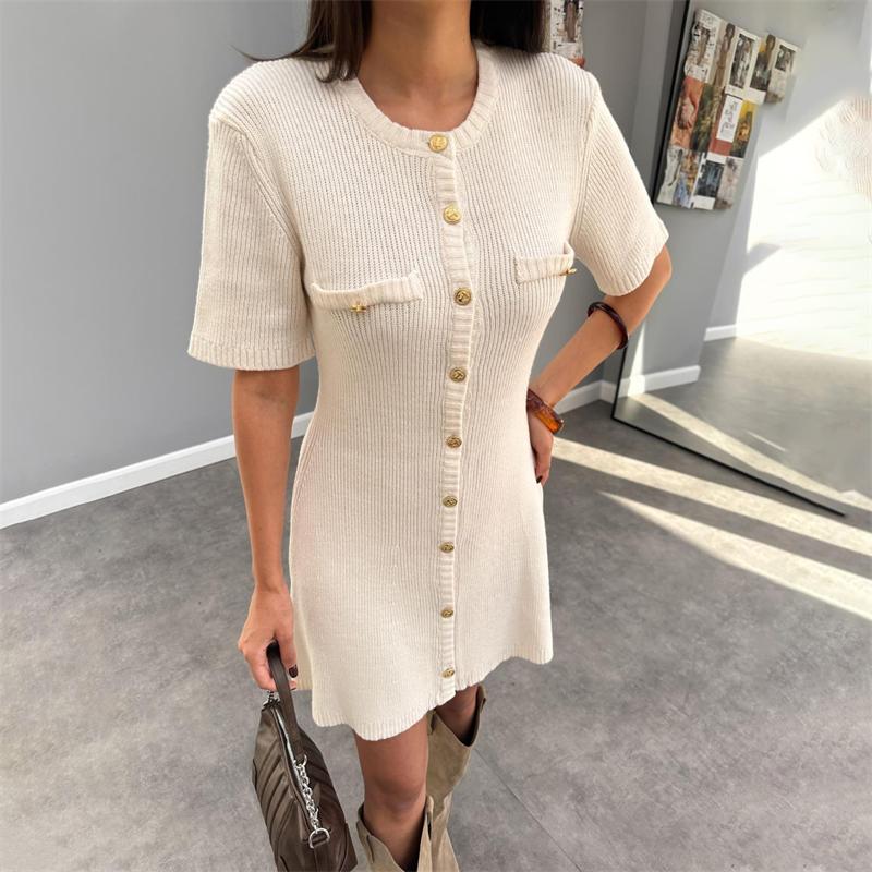 Short-sleeve Knit Mini Dress with Button Front Short-sleeve Knit Mini Dress with Button Front — Classy Knit Dress