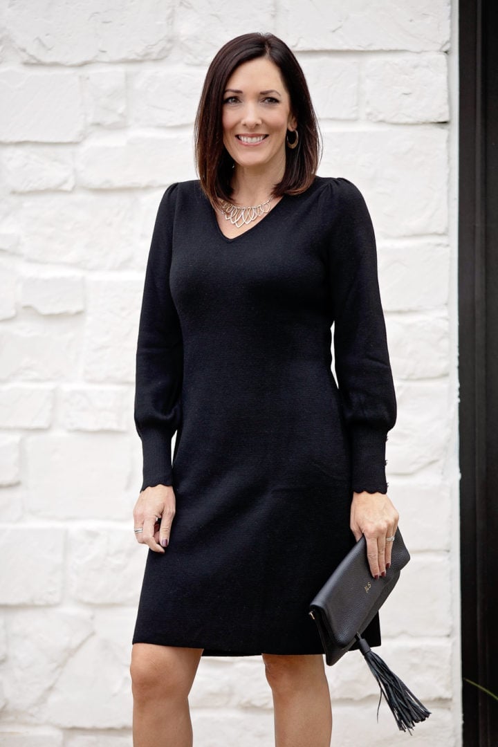 Fitted Black Ribbed V-Neck Midi Dress Fitted Black Ribbed V-Neck Midi Dress — Classy Knit Dress