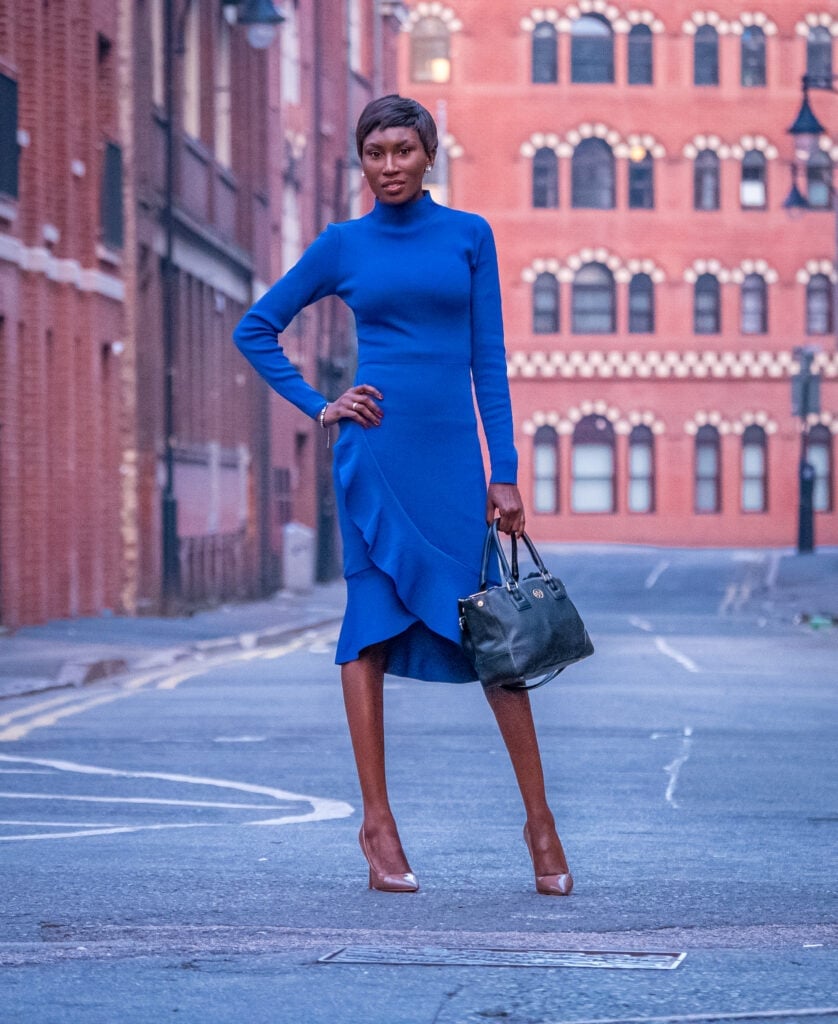 Royal Blue Fitted Knit Dress with Ruffled Hem Royal Blue Fitted Knit Dress with Ruffled Hem — Classy Knit Dress