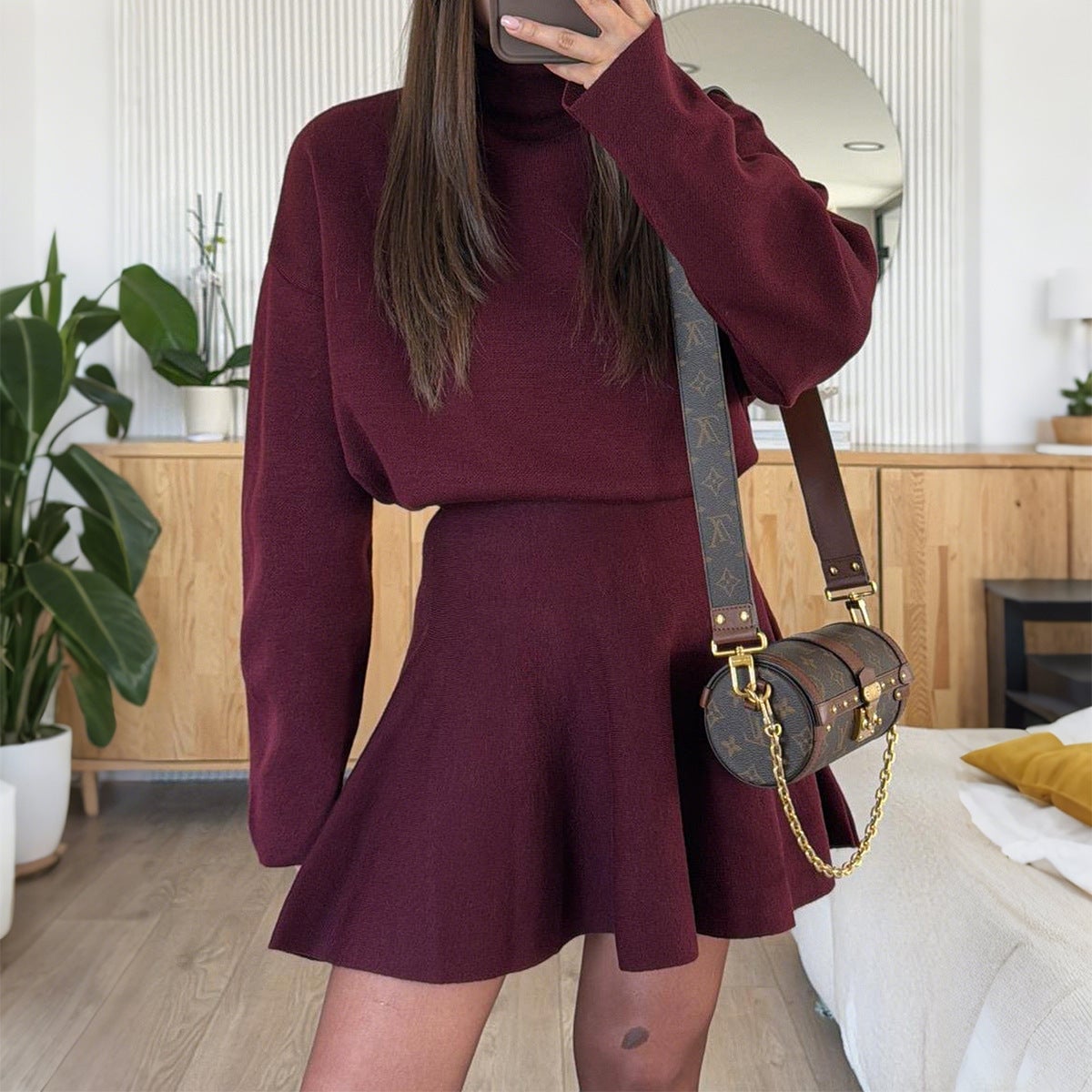 Burgundy Turtleneck Fit and Flare Knit Dress Burgundy Turtleneck Fit and Flare Knit Dress — Classy Knit Dress