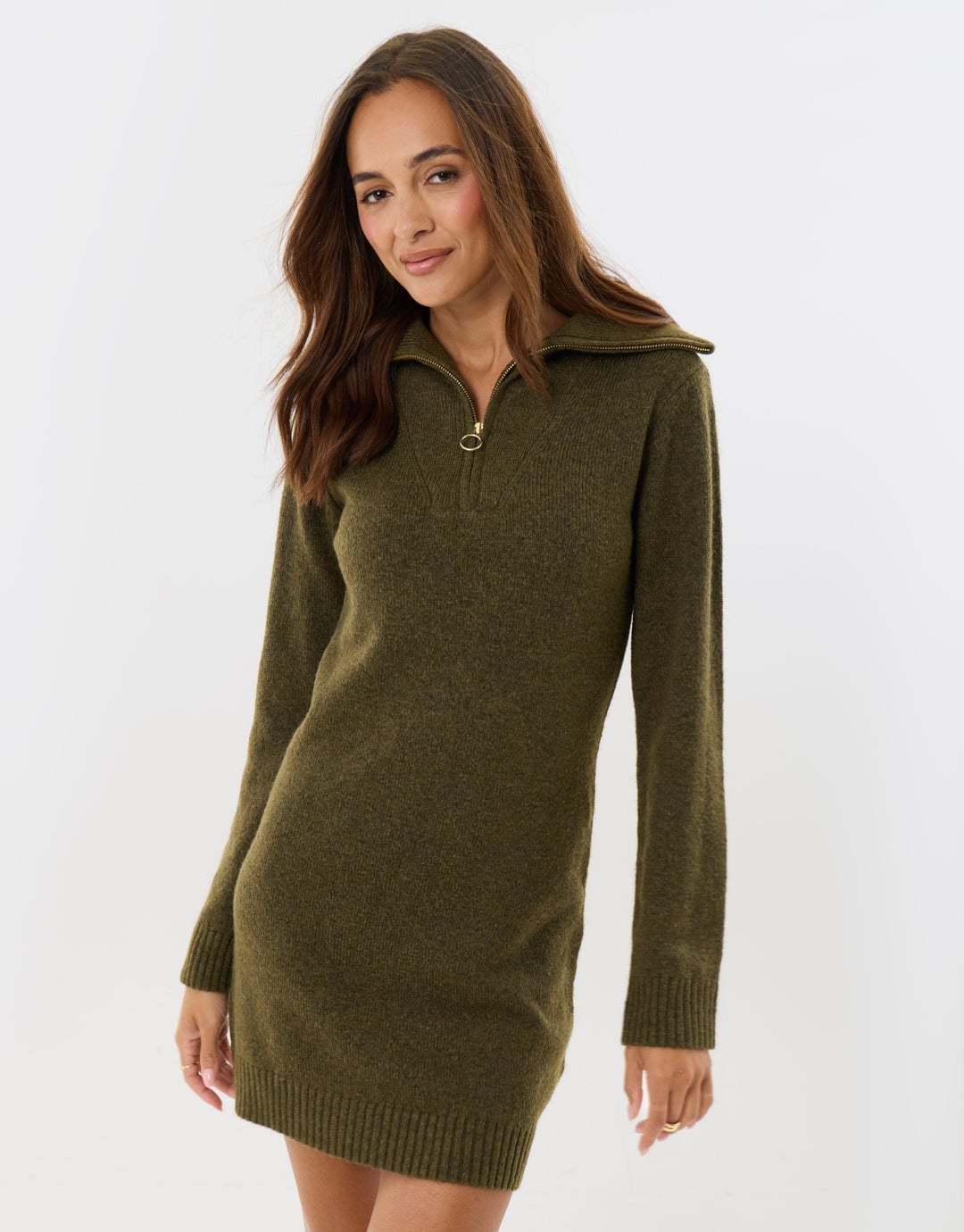 Off-white Turtleneck Knit Dress for Cool Weather, Close-Up Take Off-white Turtleneck Knit Dress for Cool Weather, Close-Up Take — Classy Knit Dress