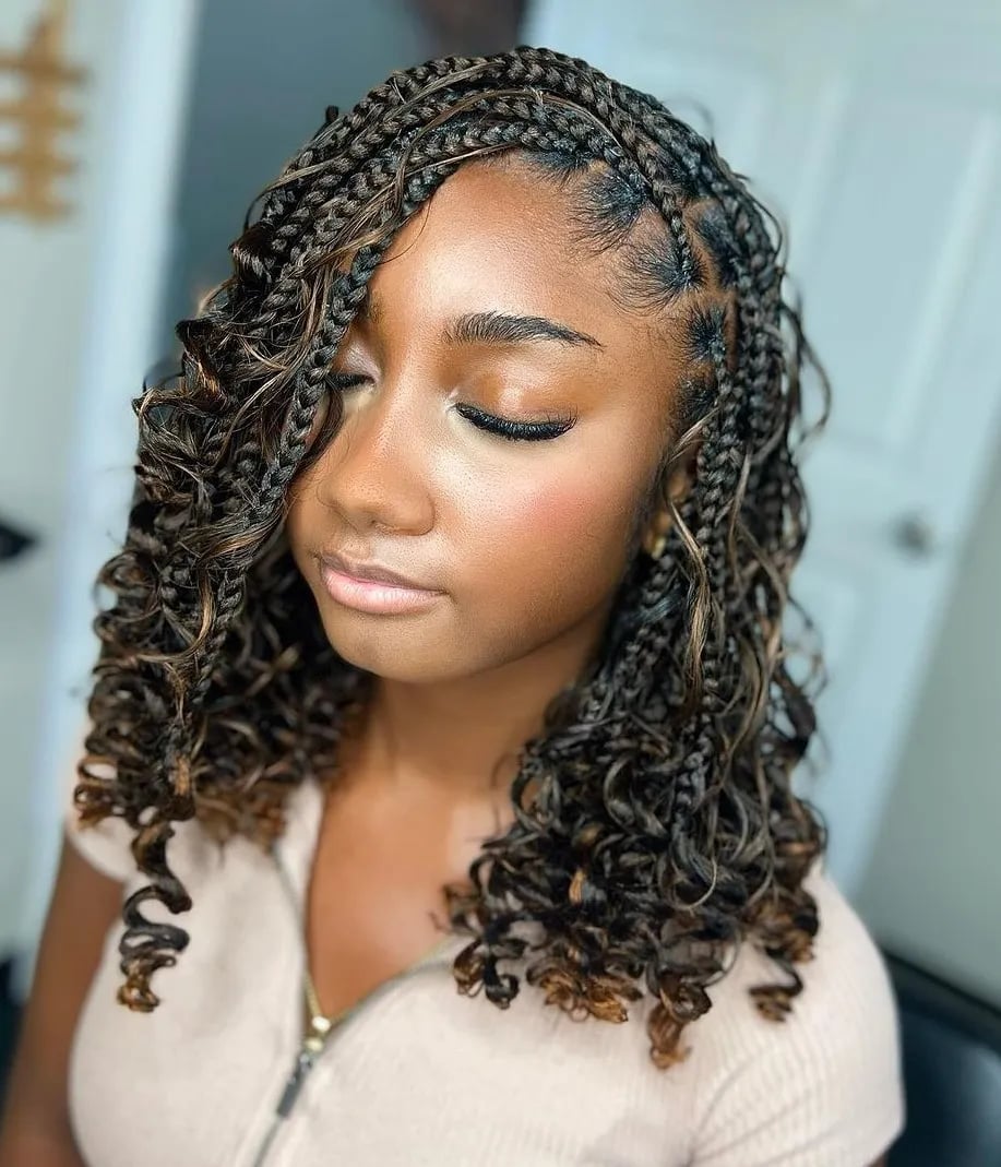 Collarbone Dark Brown Knotless Braids With Curls Collarbone Dark Brown Knotless Braids With Curls — Classy Knotless Hairstyles