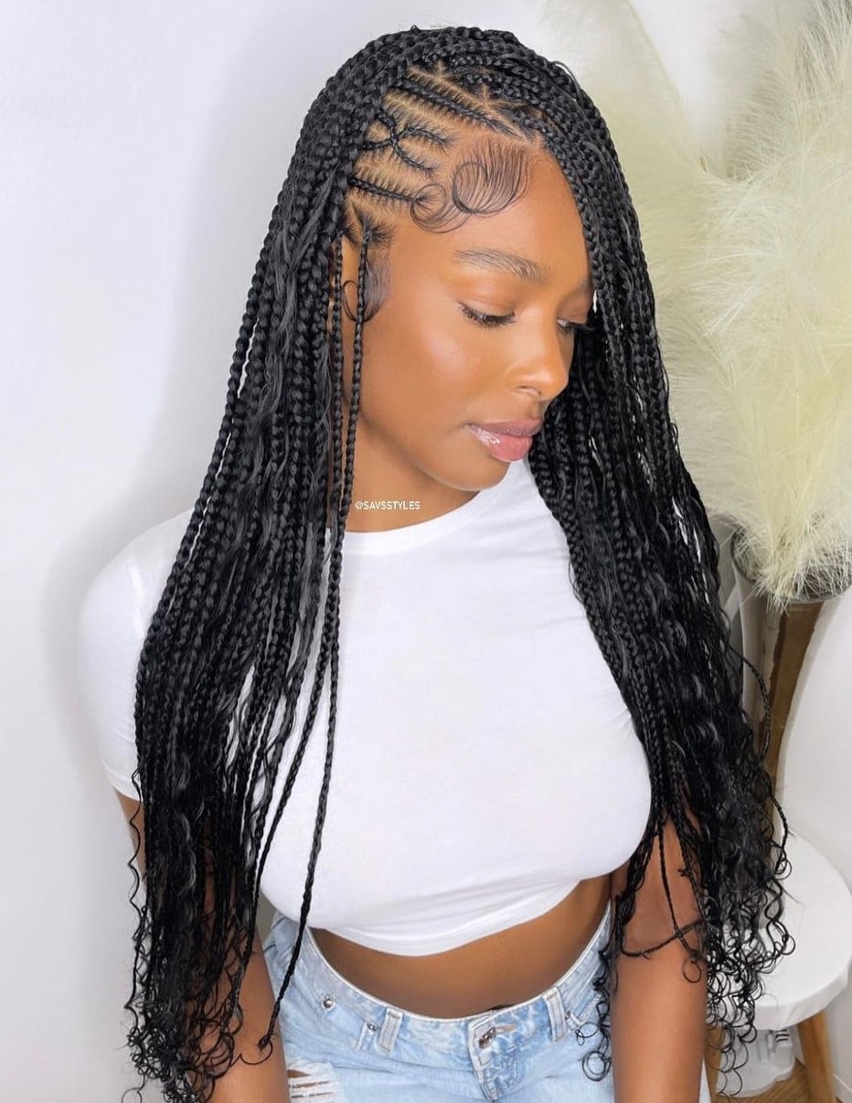 Collarbone Knotless Braids With Loose Curls Collarbone Knotless Braids With Loose Curls — Classy Knotless Hairstyles