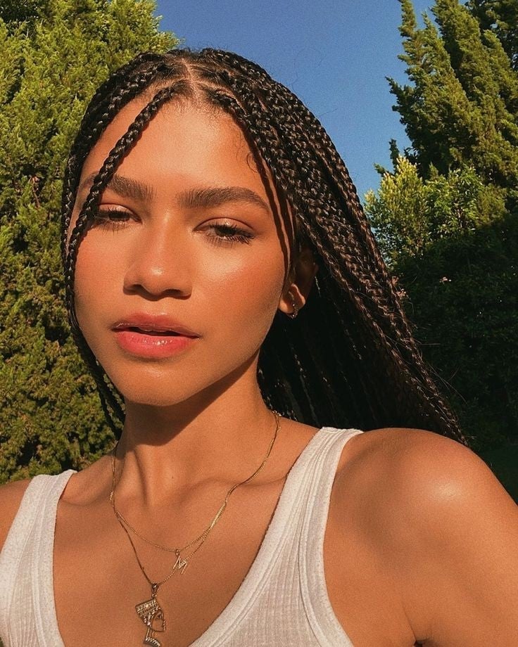 Mid-Back Dark Brown Straight Knotless Braids, Office-Safe Version Mid-Back Dark Brown Straight Knotless Braids, Office-Safe Version — Classy Knotless Hairstyles