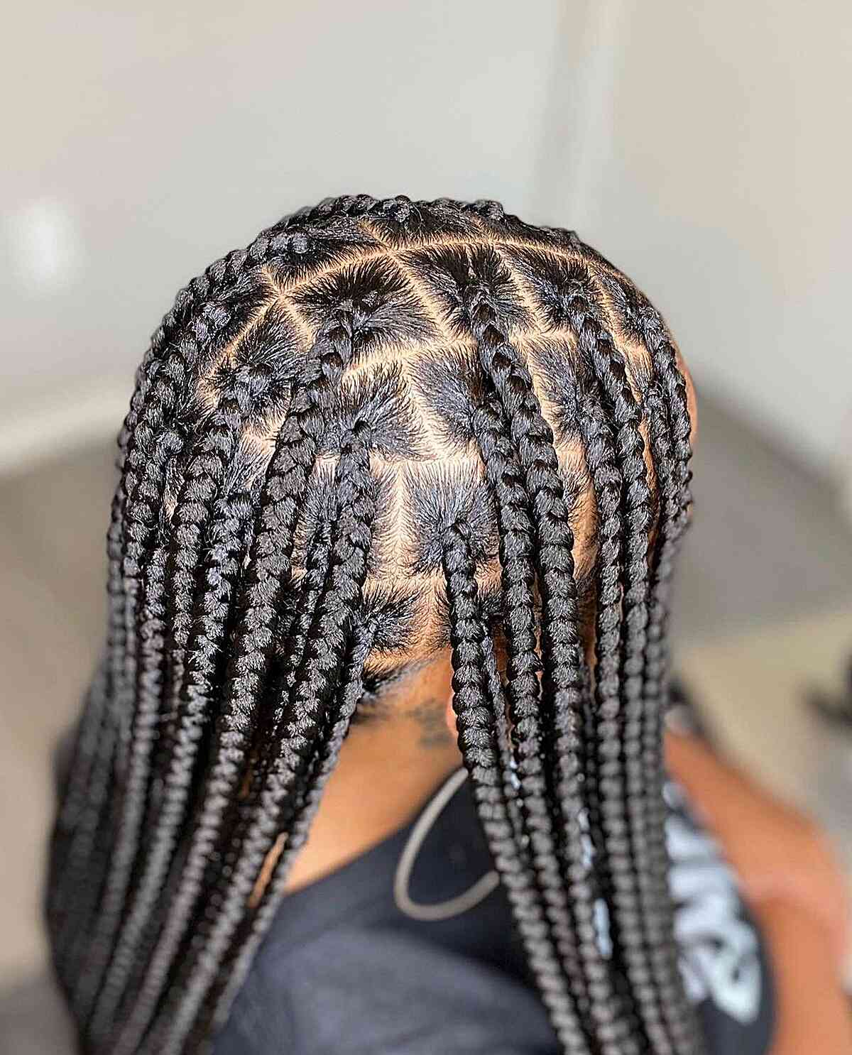 Mid-Back Black Box Braids Precise Parting Mid-Back Black Box Braids Precise Parting — Classy Knotless Hairstyles