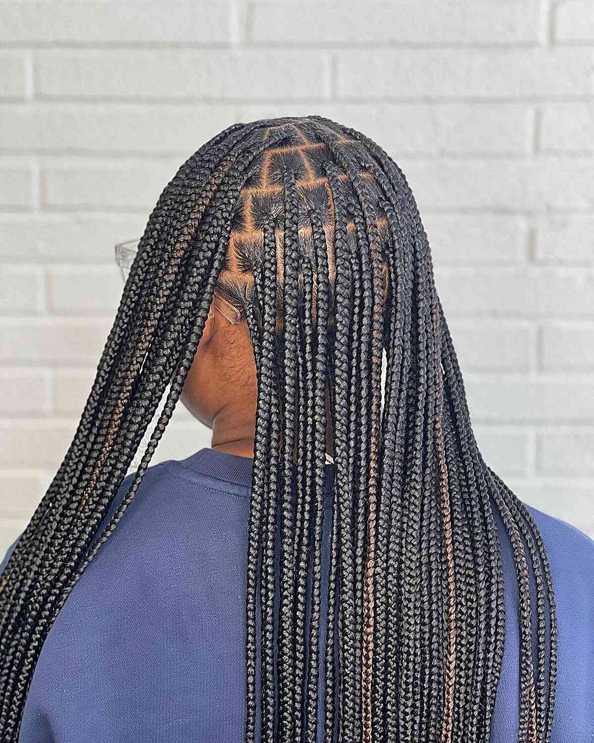 Mid-Back Black Knotless Braids Square Parting, Everyday Version Mid-Back Black Knotless Braids Square Parting, Everyday Version — Classy Knotless Hairstyles