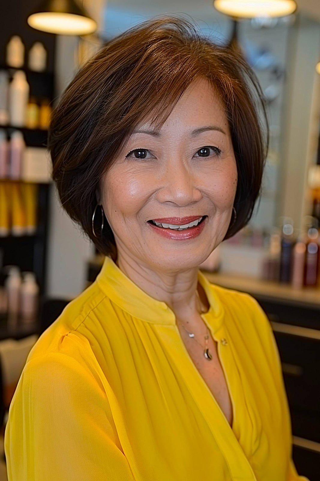 Dark Brown Chin Bob With Curtain Bangs — Classy Korean Hair