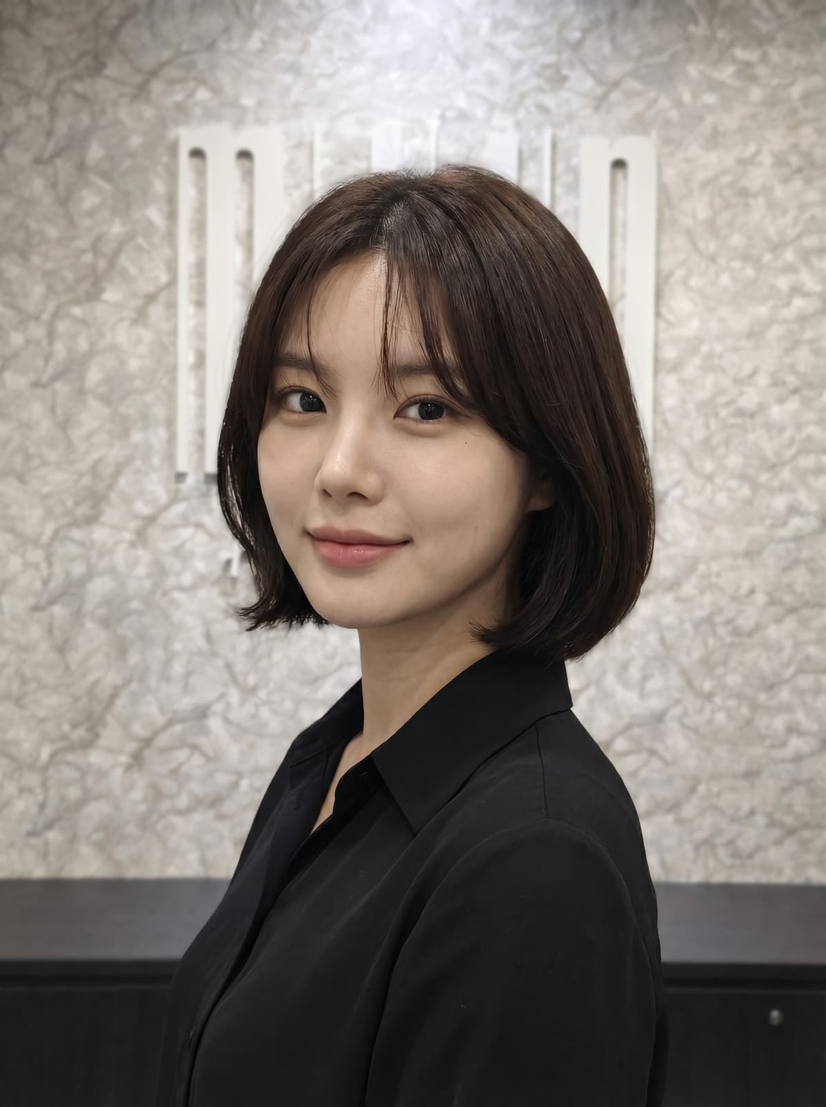 Dark Brown Chin Bob With Blunt Ends — Classy Korean Hair
