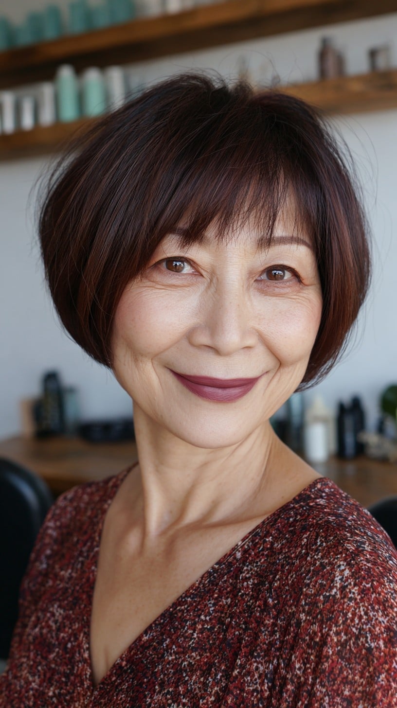 Dark Brown Ear Length Bob With Side Bangs — Classy Korean Hair