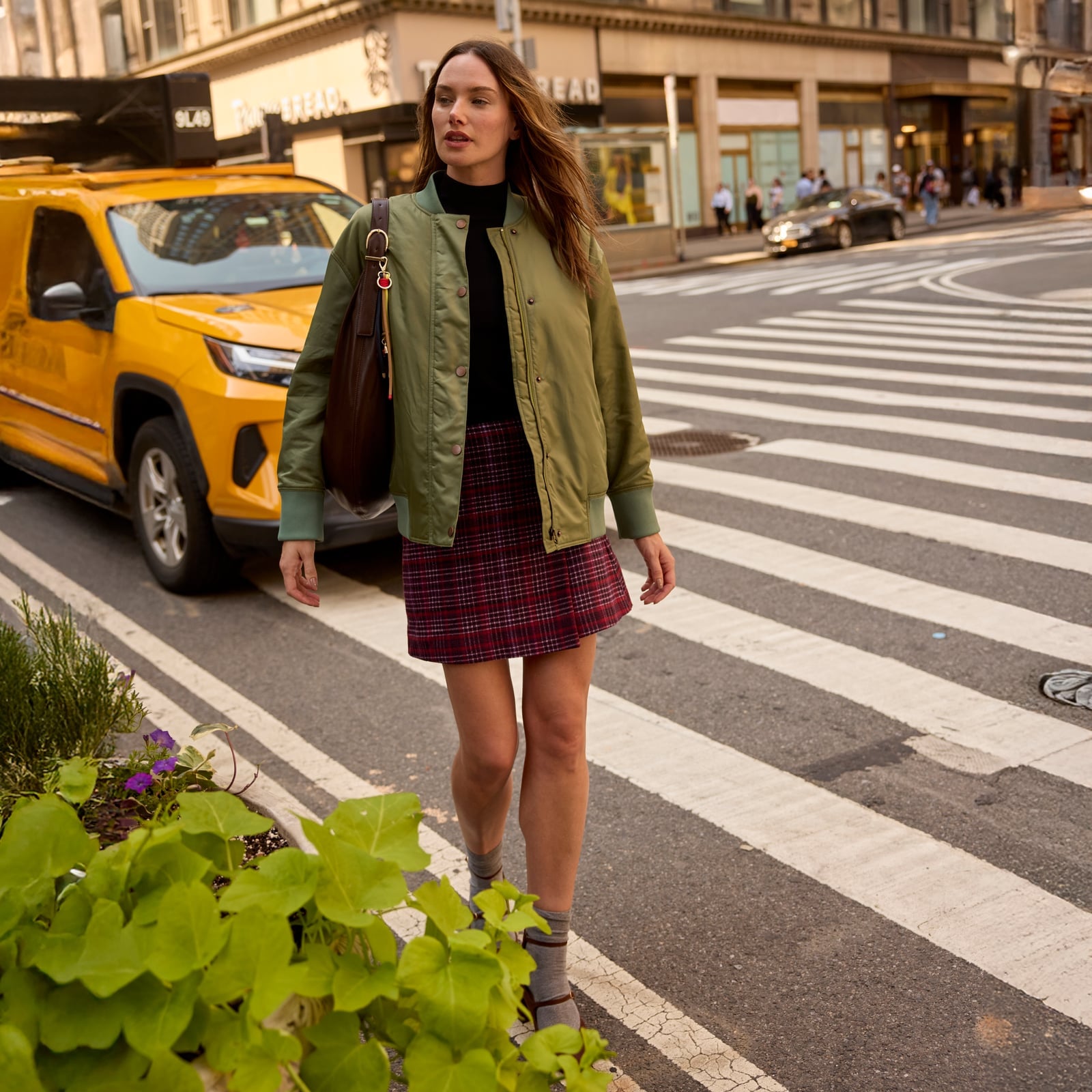 Bomber Jacket Over Turtleneck And Plaid Mini Skirt Bomber Jacket Over Turtleneck And Plaid Mini Skirt — Classy Layered Ideas