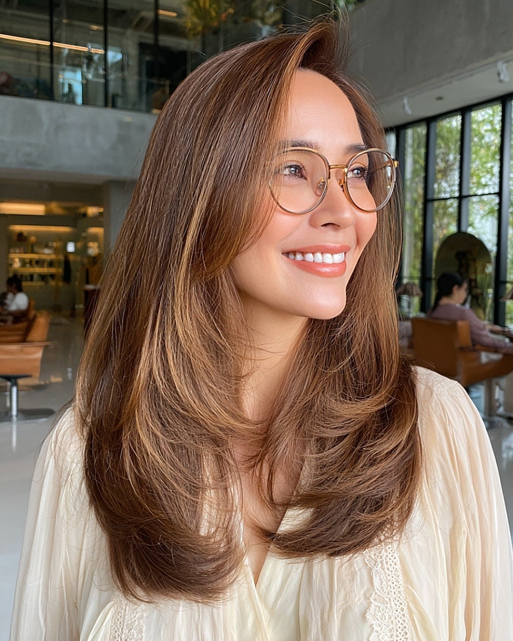 Collarbone to Mid-Back Layers With Curtain Bangs, Straight Collarbone to Mid-Back Layers With Curtain Bangs, Straight — Classy Layers Wig
