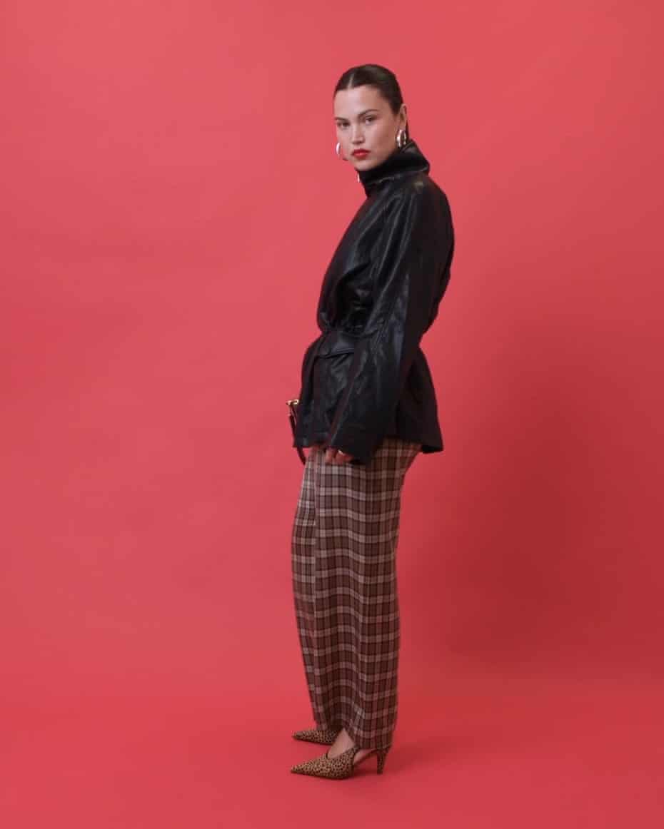 Belted Leather Jacket With Plaid Pants — Classy Leather Outfits