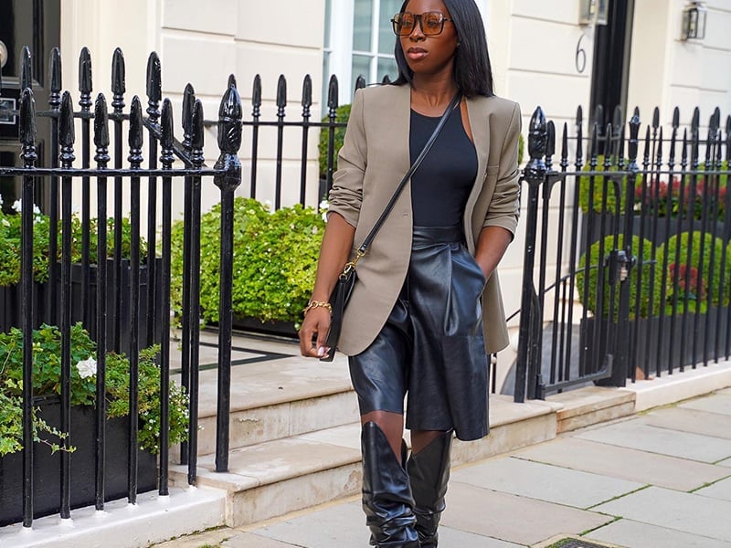 Leather Shorts With Oversized Blazer — Classy Leather Outfits