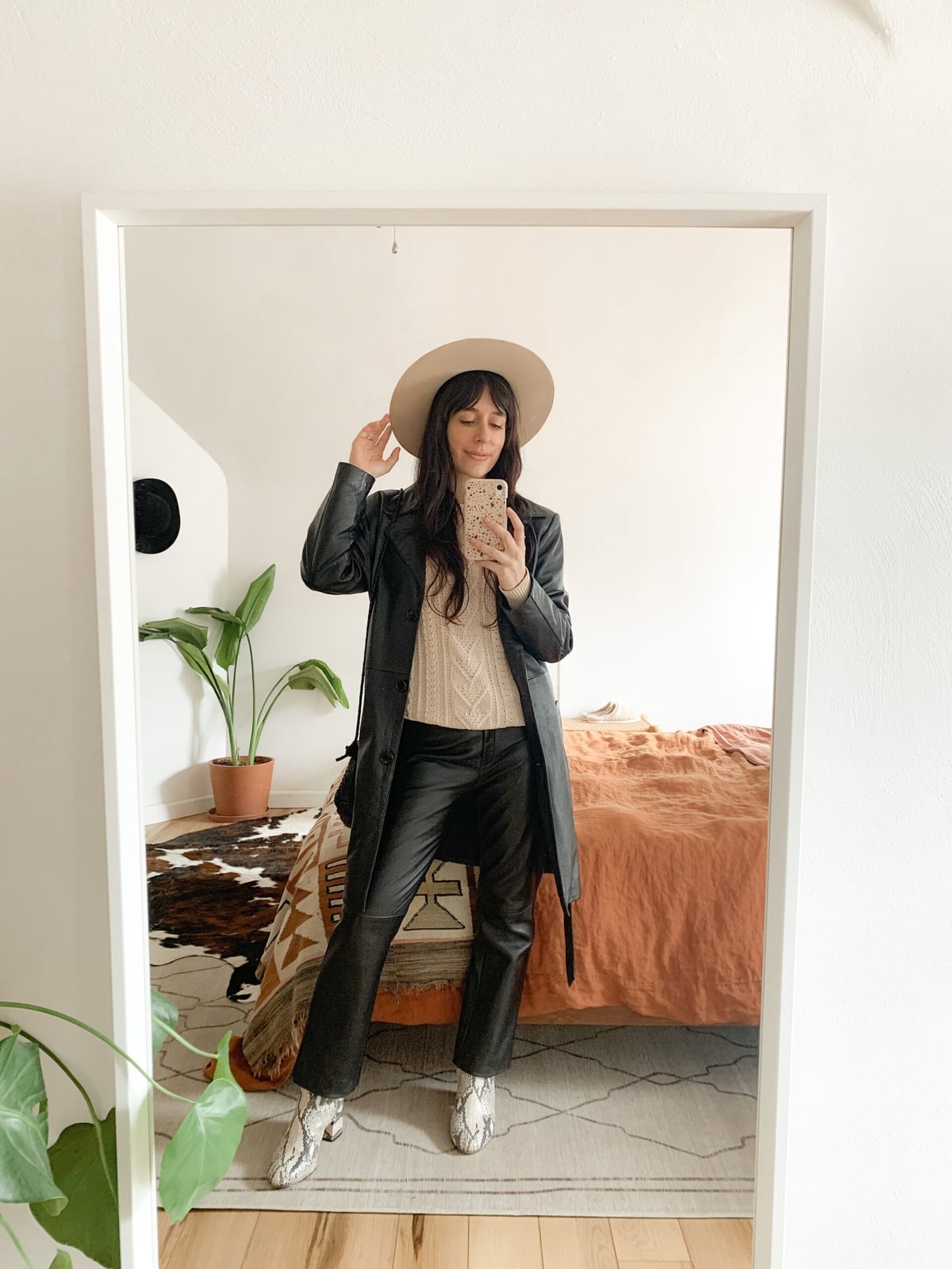 Leather Pants With Trench Coat and Knit Sweater — Classy Leather Outfits