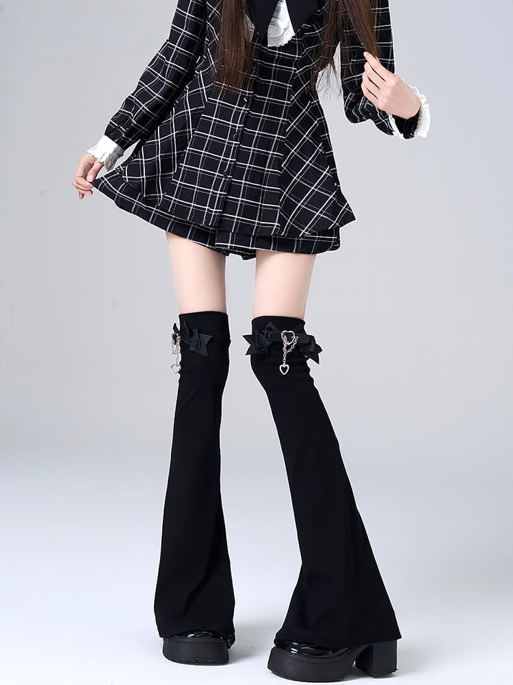 Plaid Mini Dress with Black Leg Warmers and Platform Boots — Classy Leg Warmers Outfits