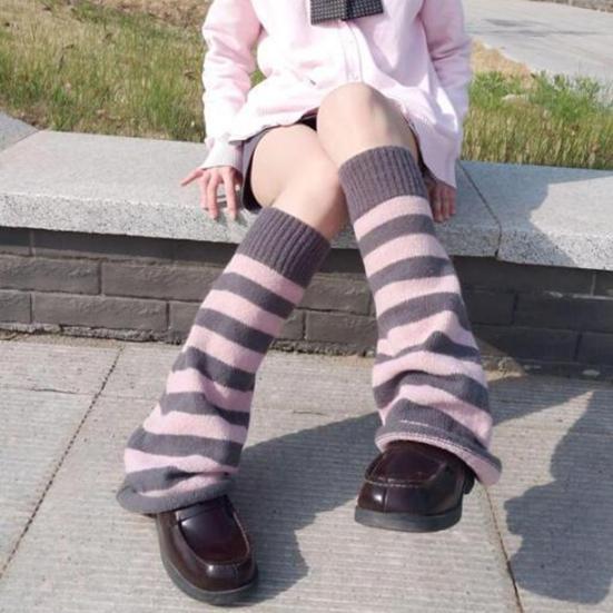 Striped Leg Warmers with Mini Skirt and Black Loafers, Close-Up Take — Classy Leg Warmers Outfits