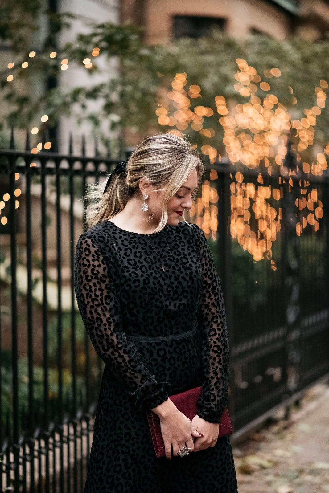 Black Velvet Leopard Dress With Red Clutch Black Velvet Leopard Dress With Red Clutch — Classy Leopard Outfits