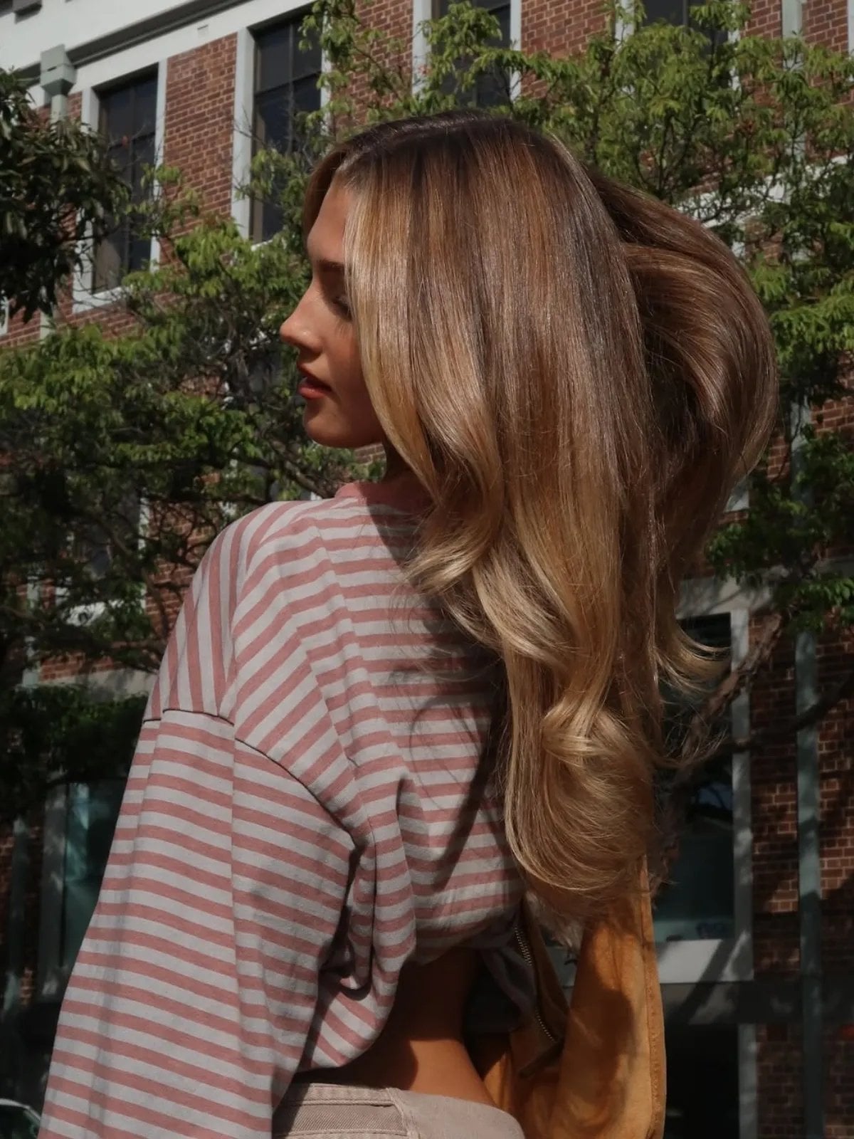 Mid-Back Waves With Blonde Balayage Transition, Wavy Mid-Back Waves With Blonde Balayage Transition, Wavy — Classy Light Brown Hair with Blonde