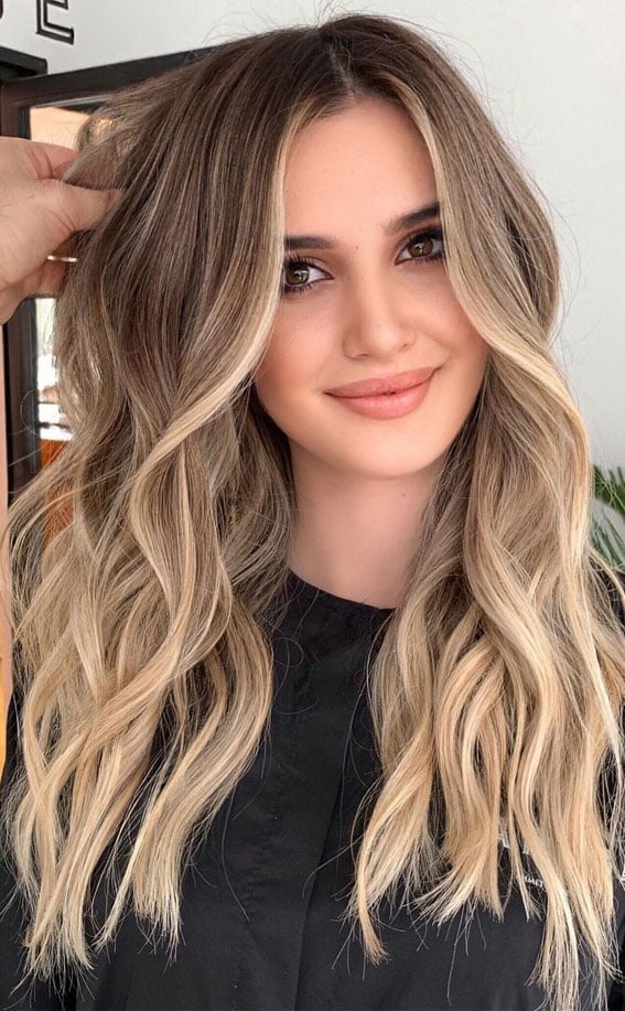 Collarbone Cut With Blonde Money Piece Collarbone Cut With Blonde Money Piece — Classy Light Brown Hair with Blonde