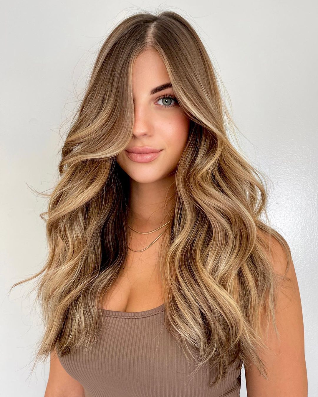 Mid-Back Blowout With Face-Framing Bangs Mid-Back Blowout With Face-Framing Bangs — Classy Light Brown Hair with Blonde