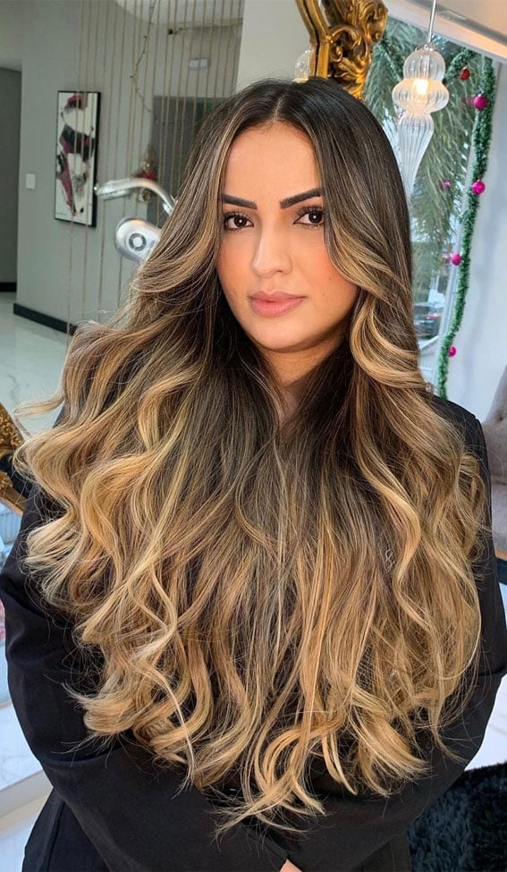 Mid-Back Waves With Prominent Blonde Balayage Mid-Back Waves With Prominent Blonde Balayage — Classy Light Brown Hair with Blonde
