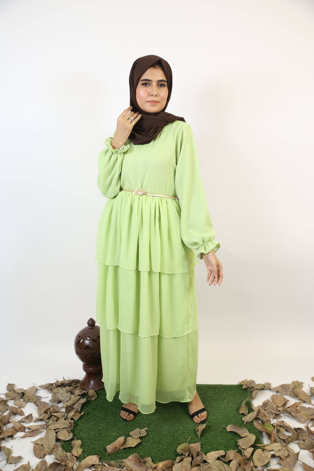 Lime Green Chiffon Tiered Maxi Dress with Gold Belt Lime Green Chiffon Tiered Maxi Dress with Gold Belt — Classy Lime Dress