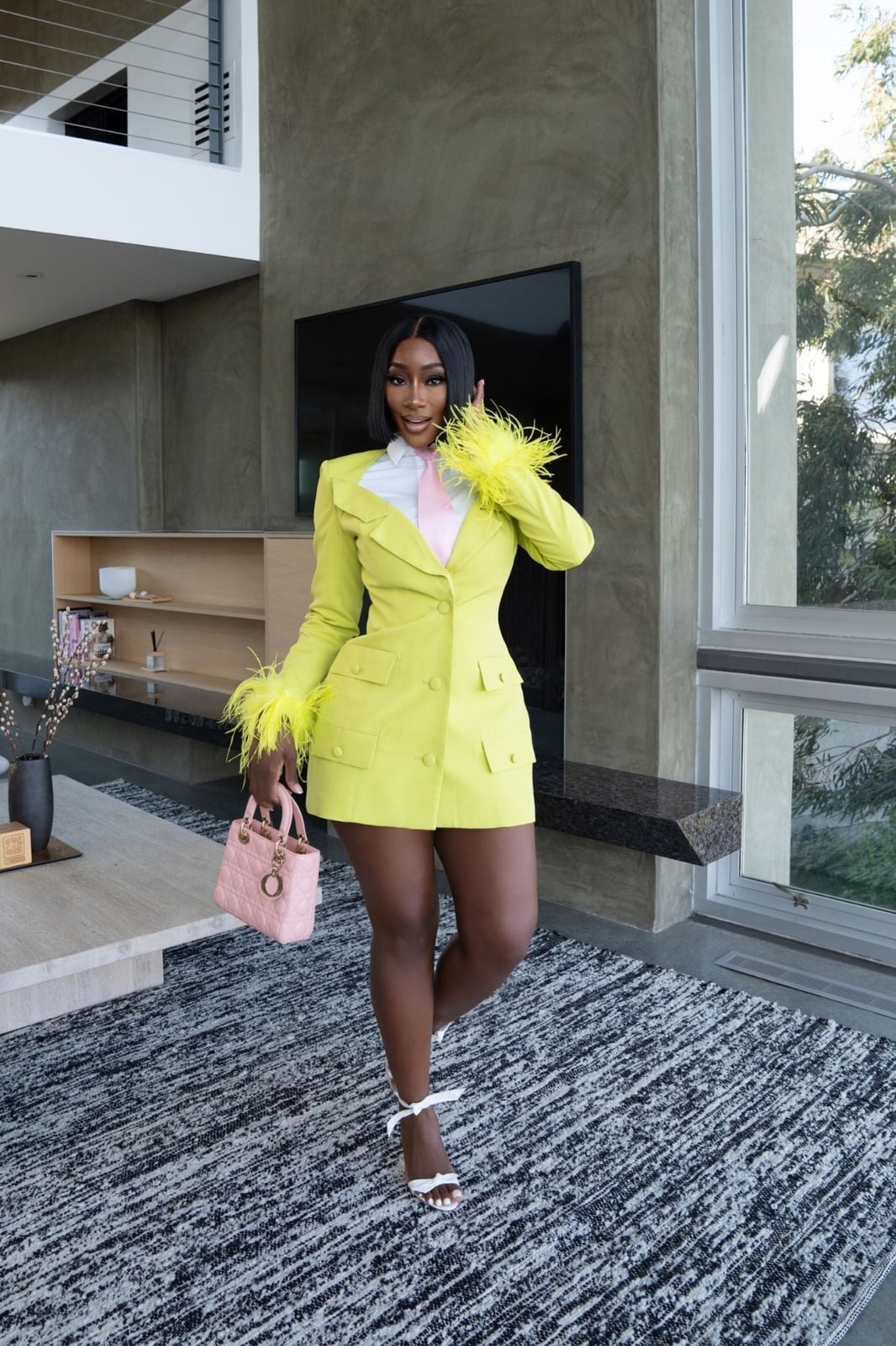 Lime Blazer Dress with Feather Cuffs Lime Blazer Dress with Feather Cuffs — Classy Lime Dress