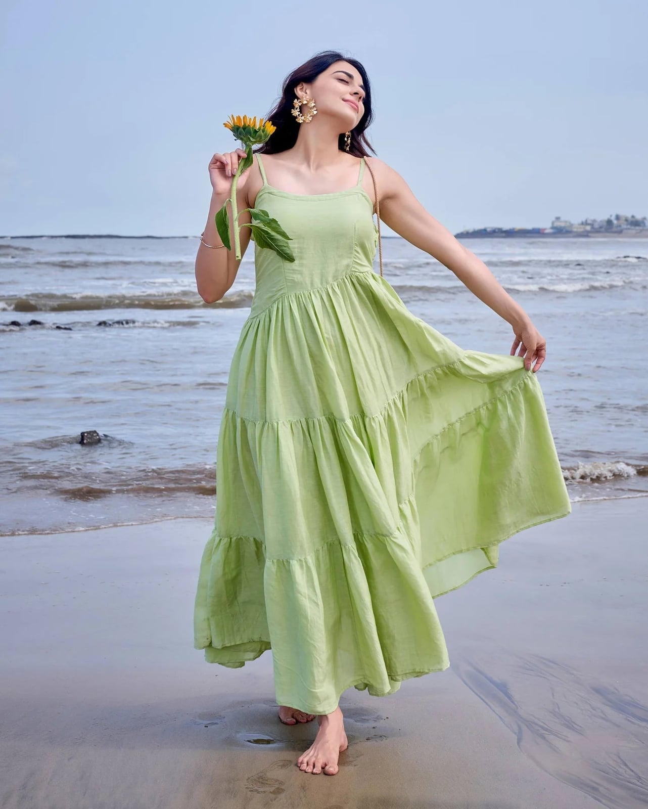 Lime Green Linen Georgette Tiered Maxi Dress Lime Green Linen Georgette Tiered Maxi Dress — Classy Lime Dress