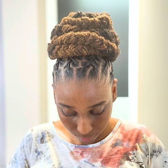 Large Braided Updo With Brown Locs Large Braided Updo With Brown Locs — Classy Locs Hair
