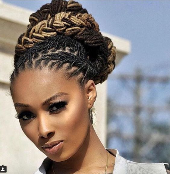 Braided Bun With Blonde Highlights Braided Bun With Blonde Highlights — Classy Locs Hair