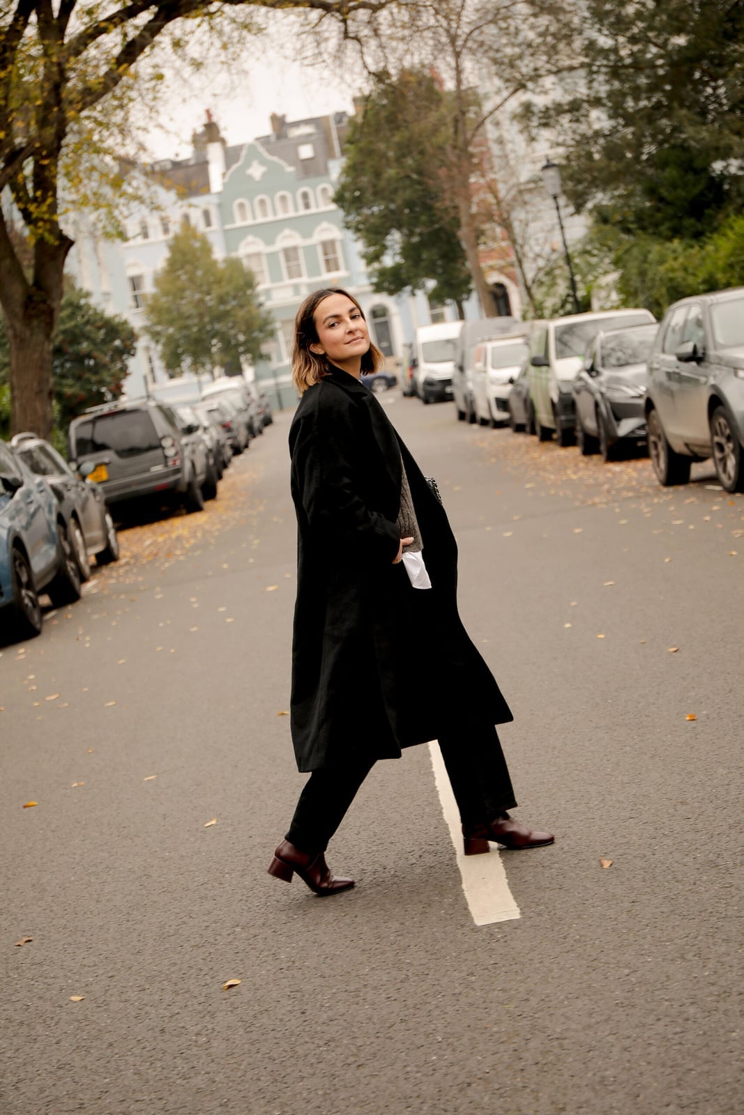 Black Long Coat Over Gray Knit And Tailored Trousers, Wool Black Long Coat Over Gray Knit And Tailored Trousers, Wool — Classy London Outfits